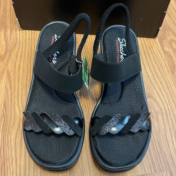 Skechers Cali Rumblers City Dash Slingback Wedge Sandals. Black. Size 9. NWT! - Picture 1 of 16